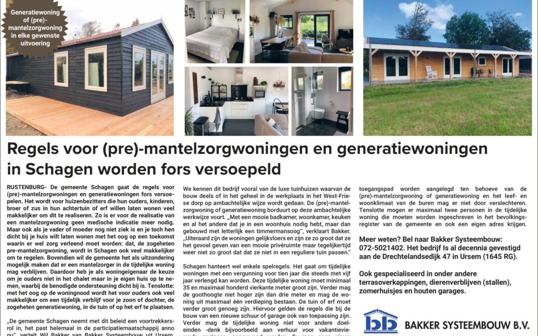 Regels voor (pre)-mantelzorgwoningen en generatiewoningen in Schagen worden fors versoepeld